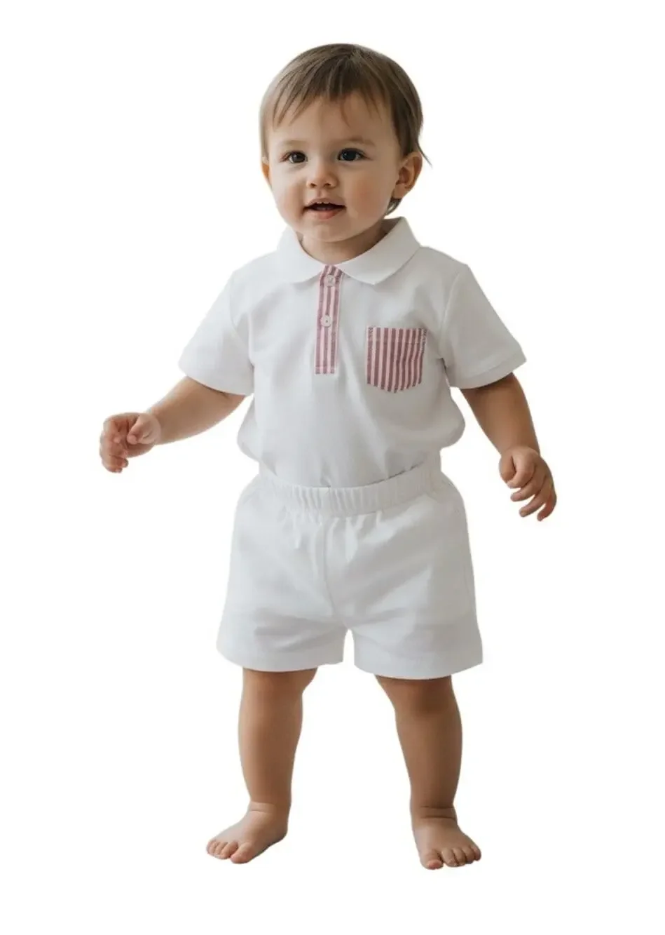 Edgehill Collection x The Broke Brooke Beau Pique Knit Polo White Short Set 4T
